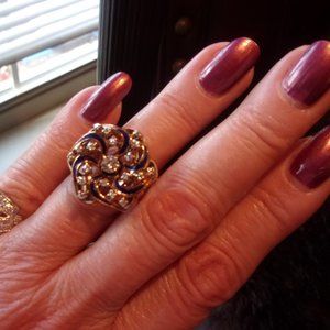 Antique Art Deco1920's Diamond Ring14kt gold W/Blue Enameling In Pinwheel Design